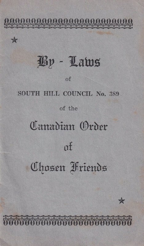 CANADA, 1930s; By-Laws Of South Hill Council No. 389, Booklet