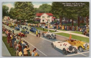 Grand Prix Road Race Watkins Glen NY Racing Cars Flags Crowds Postcard X27