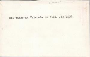 Valencia Spain ?? Oil Tanks on Fire January 1938 WW2 Reproduction Postcard E35 