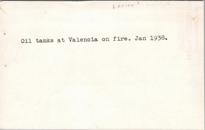 Valencia Spain ?? Oil Tanks on Fire January 1938 WW2 Reproduction Postcard E35