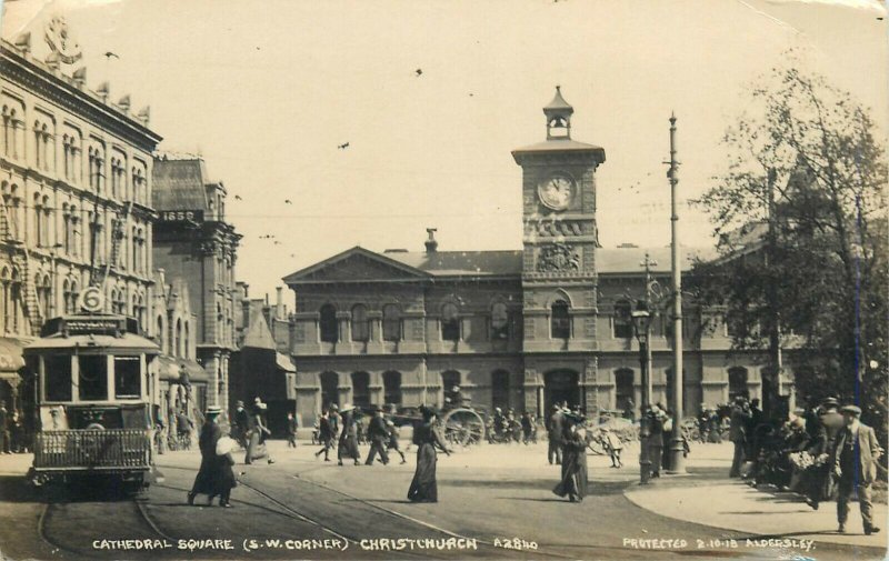 NEW ZEALAND, CATHEDRAL SQUARE, CHRISTCHURCH, N.Z tramway real photo