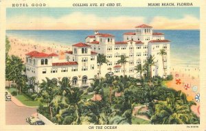 Florida Miami Beach Hotel Good Air View Teich linen Postcard 22-7642