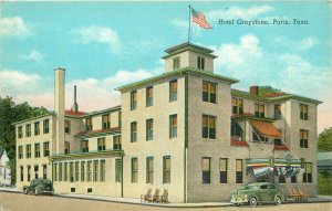 Automobiles Flag Hotel Greystone Paris Tennessee 1930s Postcard Teich 20-9016