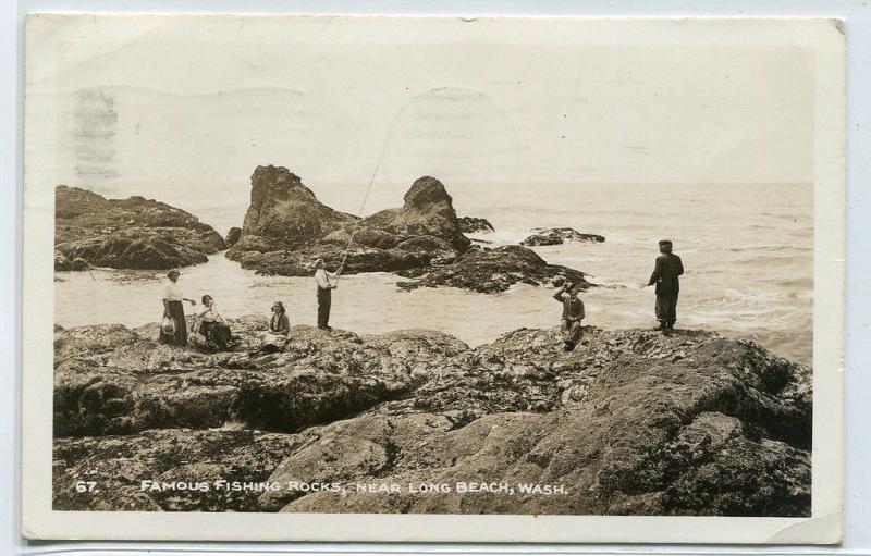 Famous Fishing Rocks Long Beach Washington 1937 RPPC Real Photo postcard