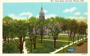 Warren Ohio Trumbull County Courthouse & Park Temple Of Justice Vintage Postcard