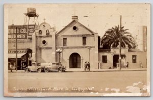 Old Mission N Main St Los Angeles 1930s RPPC Cars People Photo Postcard B33