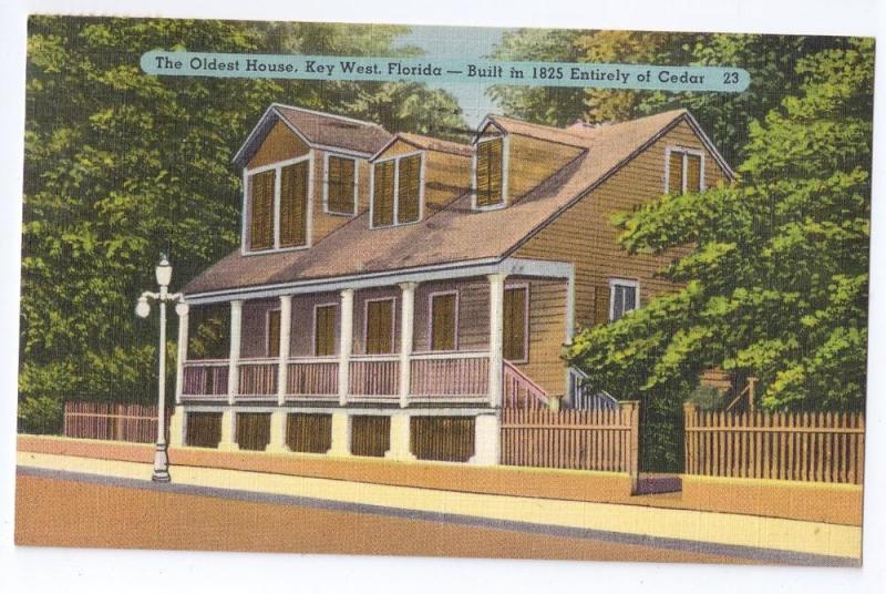 Oldest House Key West Florida Vintage Linen Postcard