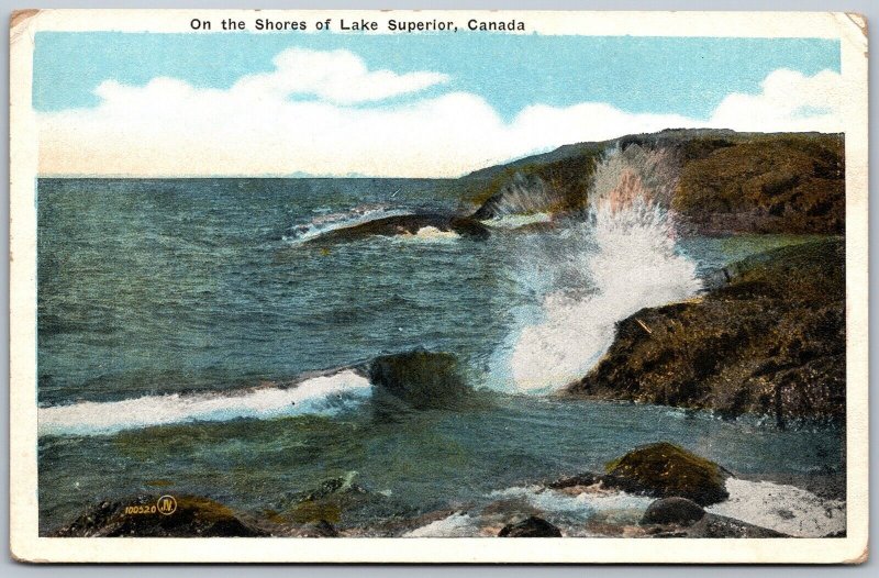 Postcard Lake Superior Ontario c1920s On The Shores Scenic View Waves