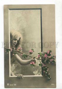 401694 Girl FAIRY Window SPRING Flowers Vintage tinted PHOTO