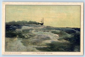 US Navy Ship Postcard USS Rhode Island In A Storm Brown & Shaffer c1910's