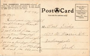 Hammond Building, Early Office Bldg Detroit MI c1911 Vintage Postcard W30