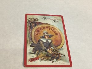 Artist signed Brundage Series #130 Thanksgiving Day Rifle Pilgrim Indian Grade 5