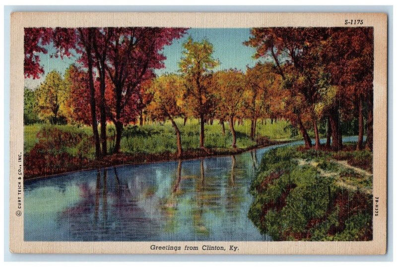 c1940 Greetings From River Lake Trees Clinton Kentucky Vintage Antique Postcard