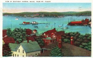 Vintage Postcard 1936 View of Boothbay From Mount Pisgah Harbor Maine ME 