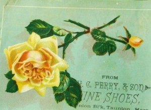 H.C Perry & Son Fine Shoes, Yellow Rose Image Victorian Trade Card C2