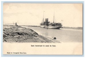 c1905 Steamship Scene, Laos Traversant Canal Suez Foreign Antique Postcard 