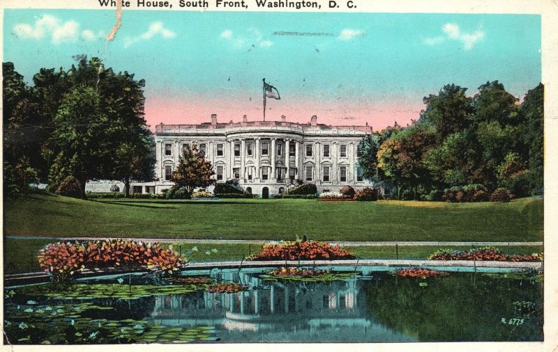 Vintage Postcard 1927 White House President's Grounds South Front Washington DC