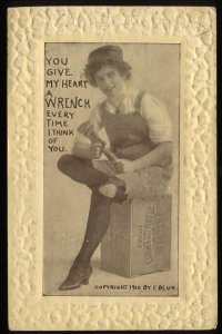 You give my heart a wrench every time I think of you. 1910 postcard