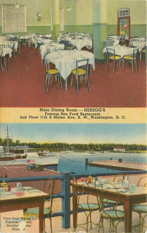 Boats Interior Herzog's Restaurant Seafood Washington DC Postcard linen 13398