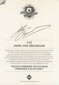 Stars of football Netherlands trade card printed signature Hans van Breukelen