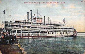 1909, Steamer, Riverboat, J.S.,  On The Mississippi River,Msg ,Old Post Card