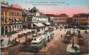 France Nice Place Masséna Casino Municipal Cars Tram Vintage Postcard 04.09