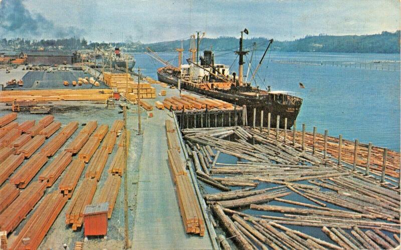 MOUNT VERNON WASHINGTON 1957 PSM~TRANSPORTING LUMBER PACIFIC NORTHWEST POSTCARD