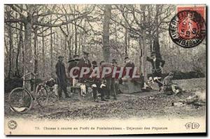 Old Postcard Hunting hounds in a Forest of Fontainebleau Lunch biting