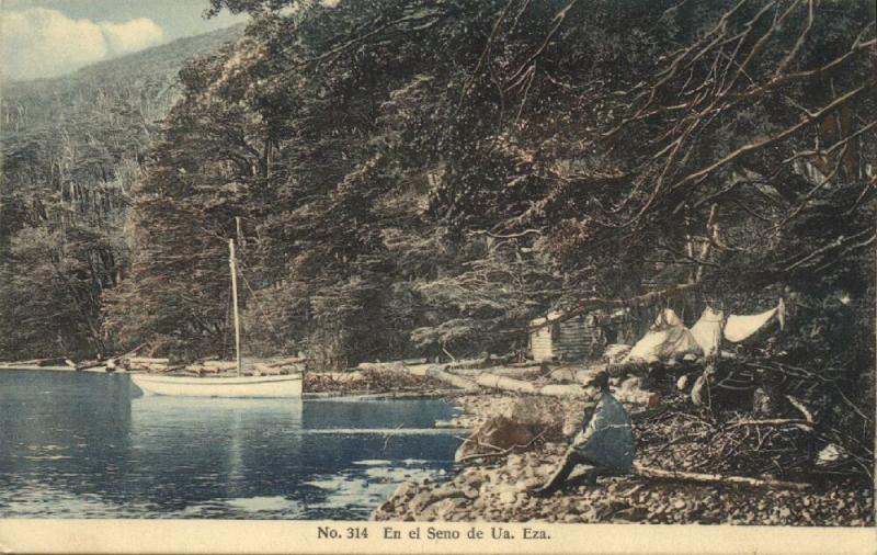 chile, MAGALLANES, En el Seno de Ua. Eza., Sailng Boat (1910s) Veiga 314