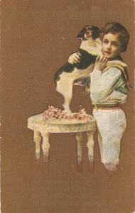 \Boy with his dog\Antique Birthday postcard