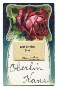 With Greetings From Oberlin Kansas Vintage Standard View Glitter Embossed Card 