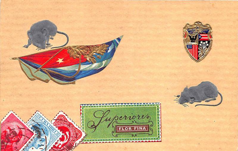 OPF Cuba Stamps Mice Cigar Label Flag Beautiful Postcard