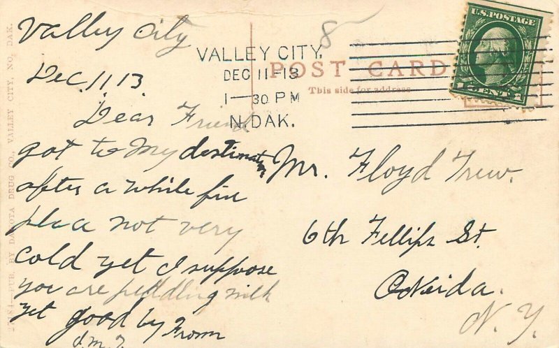 1913 North Dakota Valley Center Fifth Avenue Postcard Railroad Tracks 22-11553