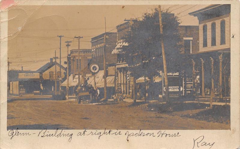 North Amherst OH~Main St~Jackson House~Tinner E S Smith Hardware~RPPC 1909 DPO 