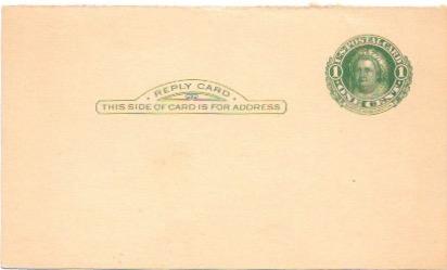 US Postcard Mint. Reply Card with a 1 Cent Martha Washington