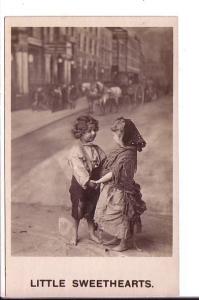 Little Girl and Boy in Ragged Cloths, Little Sweethearts, Bamforth Real Photo,