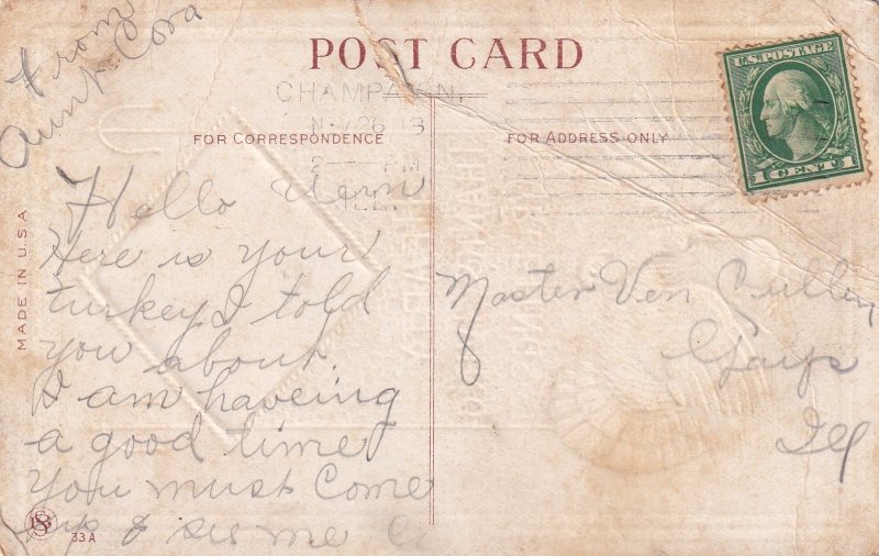 Thanksgiving Hearty Greetings Turkey Barton & Spooner Postcard D19