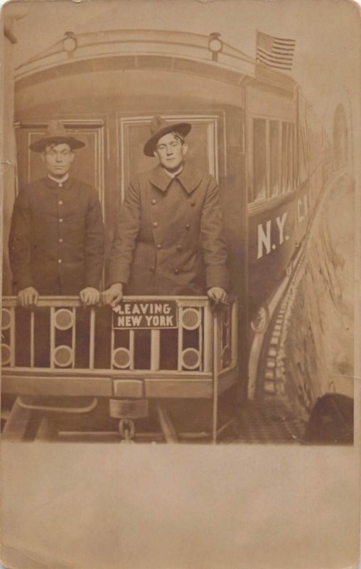 J81/ New York City RPPC Postcard c1910  Studio Train Soldiers 185