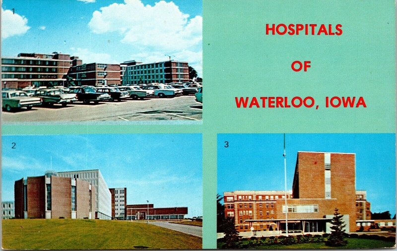Hospitals Waterloo Iowa IA Multiview Postcard VTG UNP Vintage Unused Chrome 