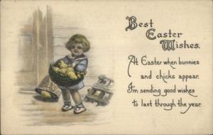 Cute Little Boy w/ Basket of Chicks EASTER c1910 Postcard rpx