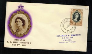 1953 Swaziland Coronation to Mwanza FDC first day cover Queen Elizabeth 2 
