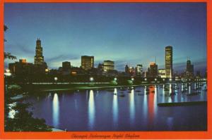 Chicago Illinois IL Night Skyline from Shedd Aquarium Unused Postcard D30