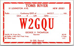 Radio Card W2GQU Toms River Lexington Avenue New Jersey Postcard