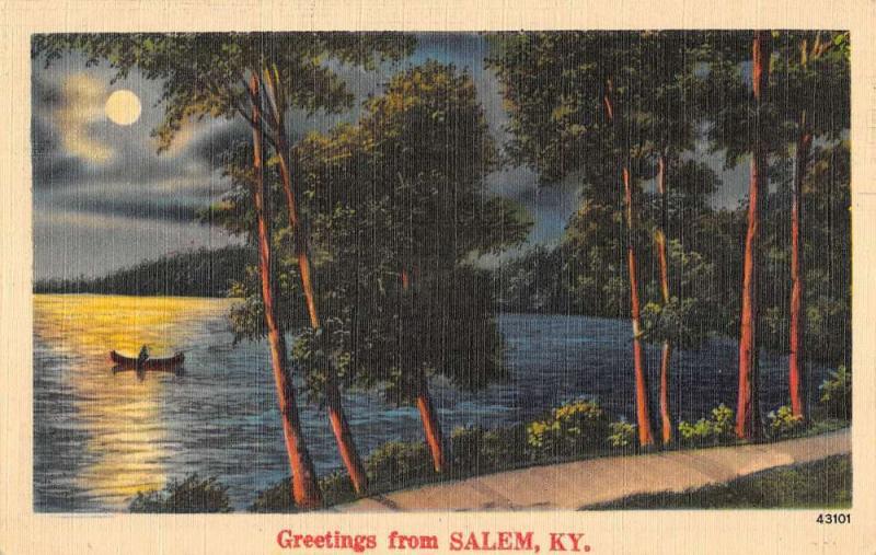 Salem Kentucky Moonlight Waterfront Greeting Antique Postcard K97385