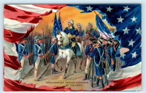 GEORGE WASHINGTON Commanding the ARMY Patriotic Embossed TUCK  Postcard