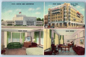 Great Falls Montana Postcard Civic Center Auditorium Park Hotel Multiview 1942