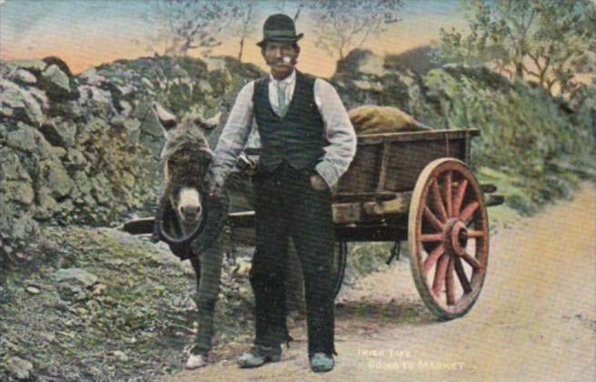 Ireland Man Going To Market With Donkey & Cart Tucks Irish Life Series