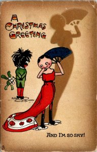 Tuck Postcard Shadowgraph Unsigned M.L. Attwell Christmas I'm so Shy 1911 M41