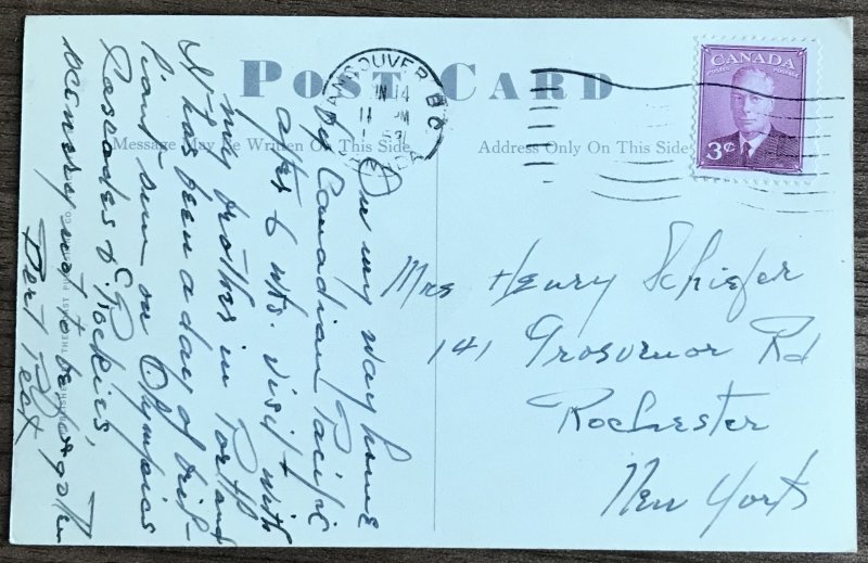 Postcard Used “C. P. R. Steamer” Vancouver B.C. Canada PM/1953? L31
