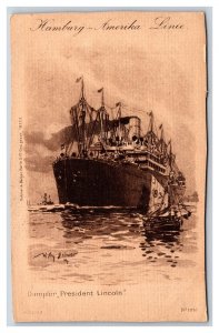 Hamburg America Line Dampfer President Lincoln Steam Ship UNP DB Postcard V15
